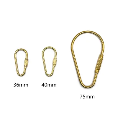 High Quality Custom Gold Carabiner Lanyard Oval Shape Screw Buckle Brass D-lock Carabiner Metal Carabiner for Metal Accessories