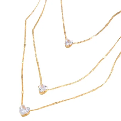 Gold Plated Bezel Set Heart Pendant Necklace Women's Minimalist Box Chain Everyday Wear Crystal Gold Precious Metals