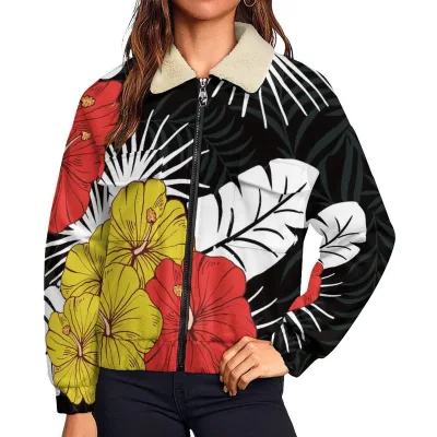 High-Quality Print on Demand Polynesian Hibiscus Double Zipper Jacket for Women Exclusive Customization Polar Fleece Fabric