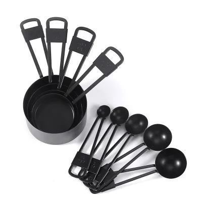 Black Luxury 7-Day Acceptable Measuring Cups Spoons Set 430 Stainless Steel Handle Non-Stick Coating Quality Metal Measuring
