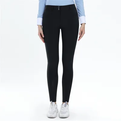 Black Ladies Wholesale Lightweight Horse Riding Suit Full Grip Anti slip Breathable with Zipper and Button for Outdoor Training