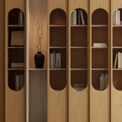 Luxury Scandi Built-in Custom Bookshelf Arched Wooden Display Cabinet Whole House Design Modular Storage Library Wall Unit