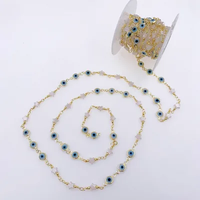Wholesale Blue and White Enamel Eyes Shell Star Beads Chain Roll for Jewelry Making Bracelet Necklace DIY