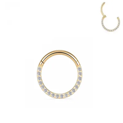 Simple Designs 316L Stainless Steel Micro Pave Zircon Septum Nipple Clicker Gold Plated Wedding Nose Ring for Women