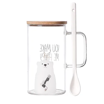 Wholesale Borosilicate Glass High-Temperature Resistant Water Bottle with Wooden Lid Spoon Modern Minimalist Design Gift Boxed