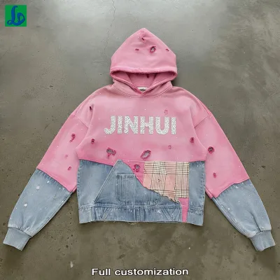 OEM Custom 100% Cotton Acid Wash Zipper-Up Eco-Friendly Oversized Boxy Embroidery Distressed Pullover Hoodie for Men High