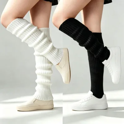 40cm/50cm/70cm Custom Ribbed Knit Stirrup Leg Warmers Solid Color Footless Long Socks for Ballet Dance Yoga Workout Leg Warmers