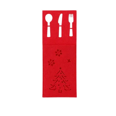 Christmas Decorations Red Snowflake Hollowed-out Knife, Fork and Spoon Storage Bag for Party Table Setting and Gift Presentation