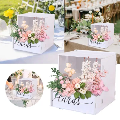 PVC Acrylic High Transparency Card Slot Flower Decoration Box Wedding Birthday Party Greeting Card Organizer Desktop Display
