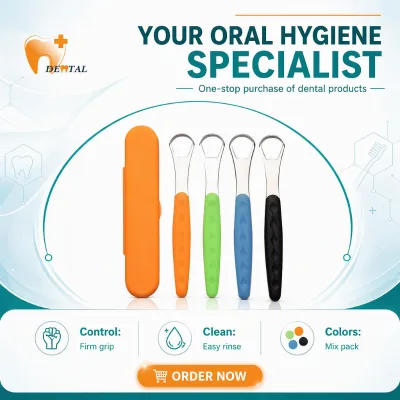 Hot Selling Eco-Friendly Stainless Steel Double-Sided Spoon-Shaped Reusable Anti-Slip Tongue Scraper Effective Oral Care Tool