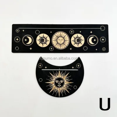 Customized Wooden Laser Cutting Handicrafts Rectangle Stamping Gold Pattern Divination Black Board for Wholesale