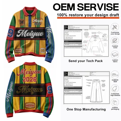 Source Customized Clothing Manufacturer Retro Color Blocking Polo Shirt Digital Print Long Sleeves Shirt Small Brand Friendly