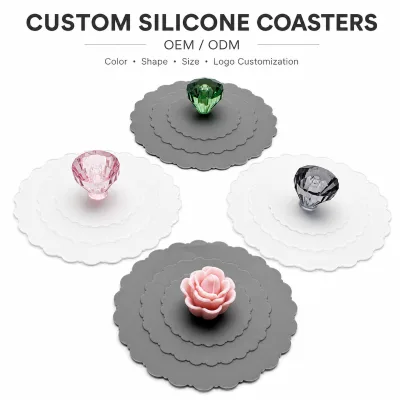 OEM Custom Silicone Cup Lid and Coaster With Decorative Handle for Coffee Shops Home Tea Tables and Promotional Gifts