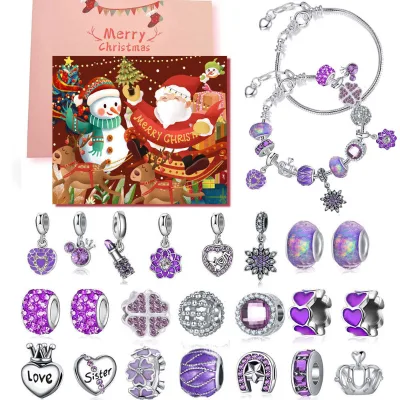 Mystic Purple Kids Girls Charming Bracelet Making Kit Plastic Crystal Beads for Jewelry Making Christmas Supplies
