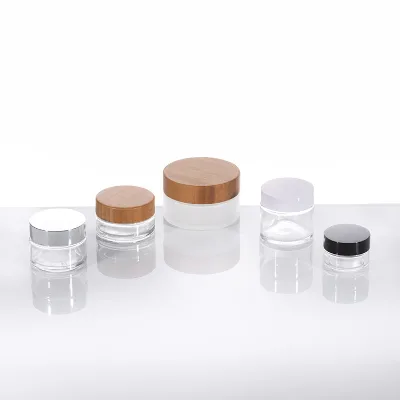 Mini Size 5g 10g 15g 20g 30g 50g Plastic Glass Cream Jar Custom Gold Color With Bamboo and Wood Lid