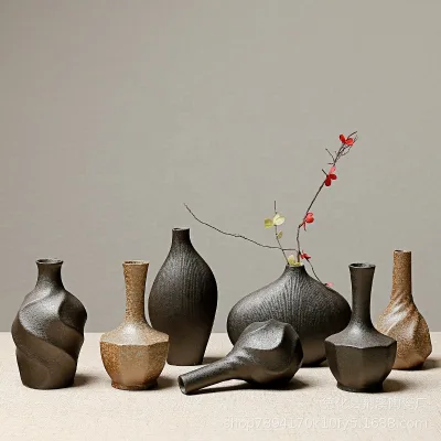 European-style Stoneware Flower Ceramic Vase Chinese and Japanese Ceramic Small Vase Retro Flower Pottery Ornaments