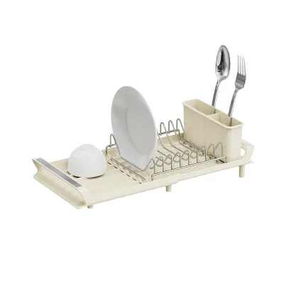 Kitchen Standing Type Single Tier Bowl and Dish Storage Rack with Countertop Drain