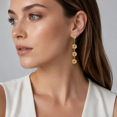 18K Gold PVD Stainless Steel CZ Triple Spiral Drop Earrings Waterproof Hypoallergenic Statement Jewelry for Women