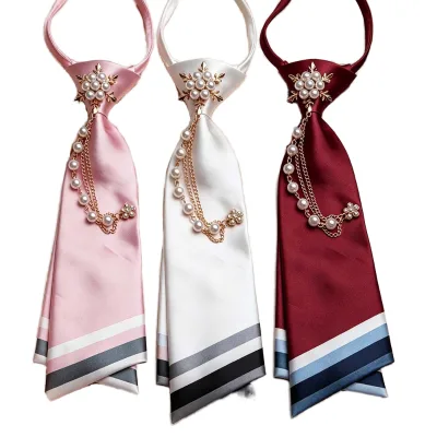 Light Luxury Polyester Pearl Chain Striped Satin Tie-Free Bow Tie College Style Small JK Uniform Party Multifunction Shirt