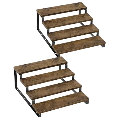 MOOACE Rustic 4-Tier Wooden Expandable Spice Rack Organizer Adjustable Step Shelf Powder Coated Set 2 for Countertop Storage