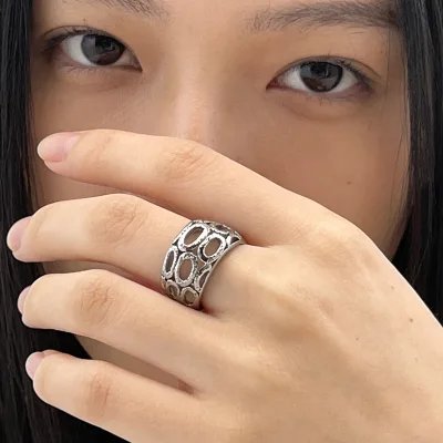 Vintage Antiqued Electroplated Stainless Steel Ring with Geometric Shape Unisex Color Retaining Hand Jewelry Wholesale