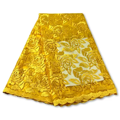 Yellow Guipure Lace Fabric Embroidered Gauze Mesh Lace Woven Fabrics