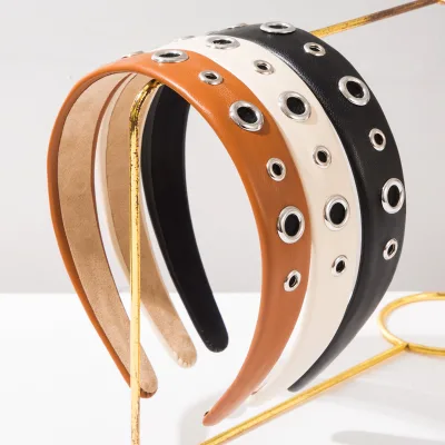 Korean-style Sweet and Cool Solid-color Headband Leather Metal Round air Holes Cutout Simple Hair Accessory