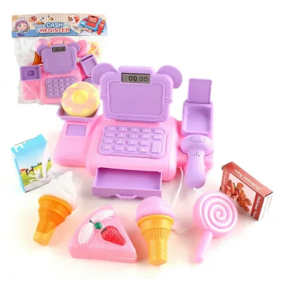 Zhiqu Unisex Durable Plastic Cash Register Play Set Lighting Music Fruit Display Interactive Role-Playing Pretend Preschool Kids