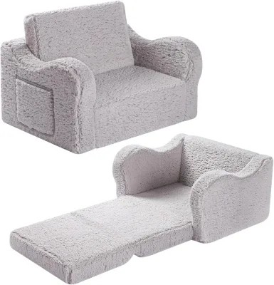 Modern Cute Plush Foldable Sofa for Kids-Soft Fabric Foam Adjustable Sofa for Bedroom & Living Room Use Home Nursery Child Play