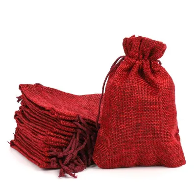 Burgundy Linen Drawstring Flap Pocket Pants Yuxi Brand Customizable Recyclable Gift Screen Stamping Textile Packaging Holiday