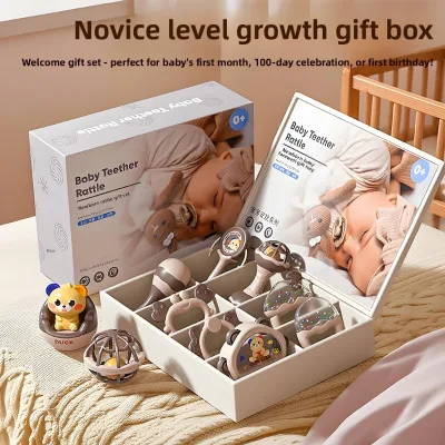 Factory Wholesale/OEM Comfort Toy Newborn Hand Rattle Plastic Flashing Gift Box Perfect High-end Practical Gift Babys One-month