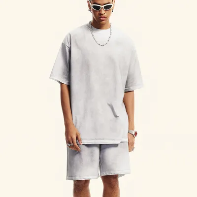 2024 Summer Shorts and Tshirt Sets Heavyweight Oversized Washed Sets Cotton Casual Tshirt and Shorts Set Men