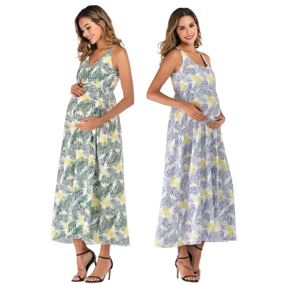 Customized Wholesale Maternity Cami Floral Print Night Dress Pregnancy Pajamas Nightgowns Comfy Maternity Clothes