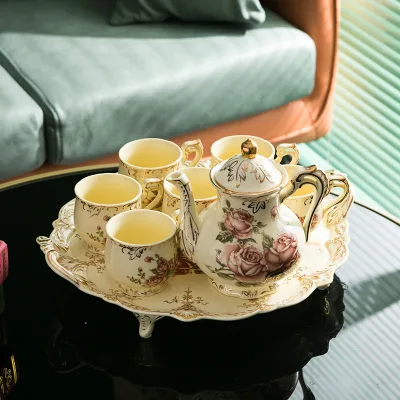 European-style Ceramic Coffee Cup Set English-style Afternoon Tea Home Small Luxury Elegant Personality High-end Exquisite