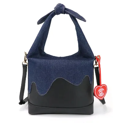 GORFIA Denim Bucket Bag ,High Quality Custom Pu Leather Shoulder Bag with   Shaped Handbag Lady Purse/