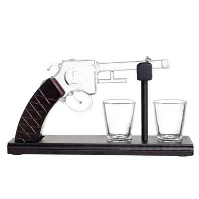 Shotgun Rifle Shaped Hand-Blown Glass Whiskey Decanter Set with 4 Shell Shot Glasses Display Stand Novelty Luxury Gift for Men