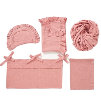 5pcs Set Organic Cotton Muslin Crib Sheet Pillow & Blanket Set Bassinet Sheet Set