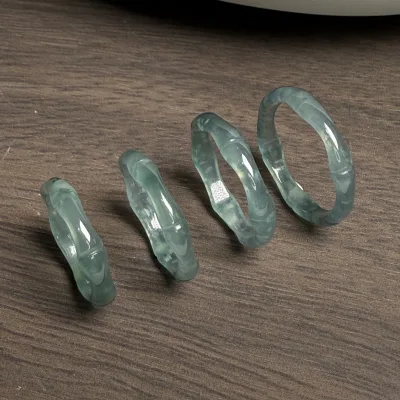 Natural Genuine A-grade Jadeite Blue Water Bamboo-strip Ring, Steadily Rising in Value Icy-grade Jade Women's Style Finger Ring