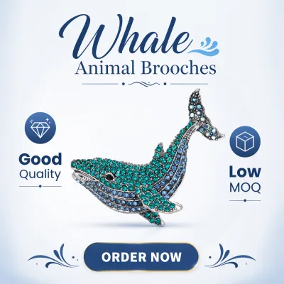 Casual Funny Childlike Full Rhinestone Blue Whale Animal Brooches