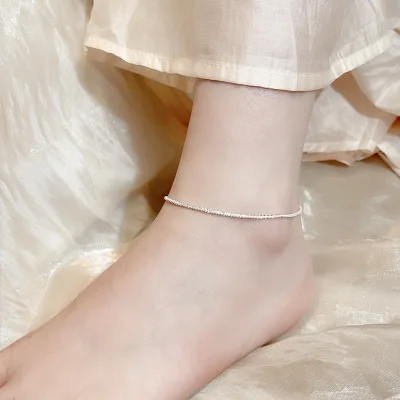 925 Sterling Silver Rhodium Plated Starry Sky Minimalist Anklet for Women Students Small Flower Chain Sexy Barefoot