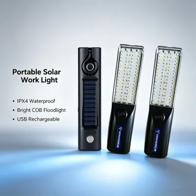 High Lumen Solar Charging Handheld LED Work Light Waterproof Portable Camping Emergency Lamp for Night Market Warehouse