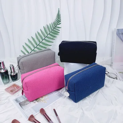 Durable Zipper Makeup Bag Bridesmaid Gifts Travel  Toiletry Bathroom Organization Waffle Textured Knit Weave Cosmetic Pouch
