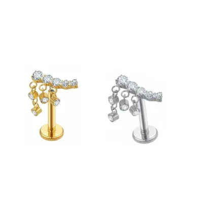 G23 Titanium Chains Pendant Tassel Bar Lip Stud Earring Piercing Internally Threaded Helix Cartilage Tragus Trendy Lip Piercing