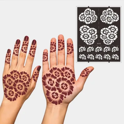 Custom Reusable Self-Adhesive Temporary Mandala Henna Tattoo Paste Stencil Hand Painted Body Art PVC Finger Juice Spray Tattoos