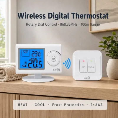 Non-Programmable Wireless Digital Thermostat 2 AAA Battery Frost Protection System for Boiler Control Home