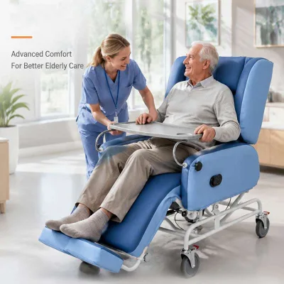Medical Recliner Chair 3-Way Angle Adjustment Air Cushion PU Leather Foldable Armrests for ICU Nursing Home Patient Care