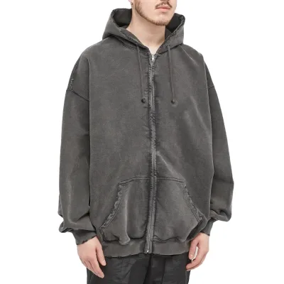 Custom Men Street Wear Vintage Wash Distressed Oversized Drop Shoulder Zip up Hoodie