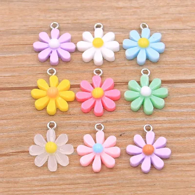 Cute Earring Resin Daisy Charms for Keychain Bracelet Jewelry Making White Blue Flower bag Charms