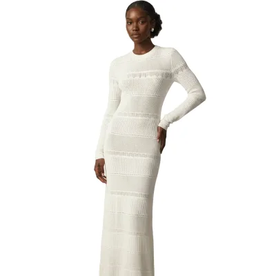 Women's Knitted Cotton Maxi Sweater Dress Crew Neck Long Sleeve Sheath Solid Color Breathable Autumn Style