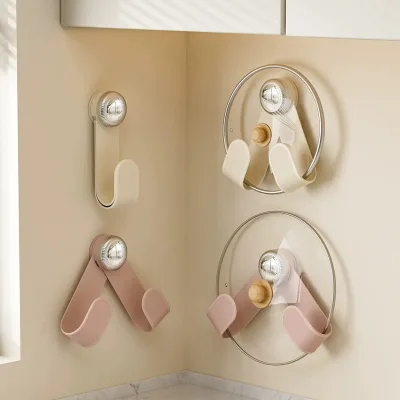Plastic Pot Lid Holder Cream Suction Cup Rotating Wall-Mounted Punch-Free Kitchen Shelf Storage Hanger Cutting Board Rack